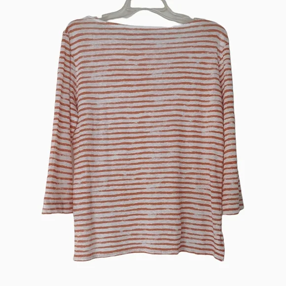 Majestic Filatures coral striped linen top M - Picture 2 of 7